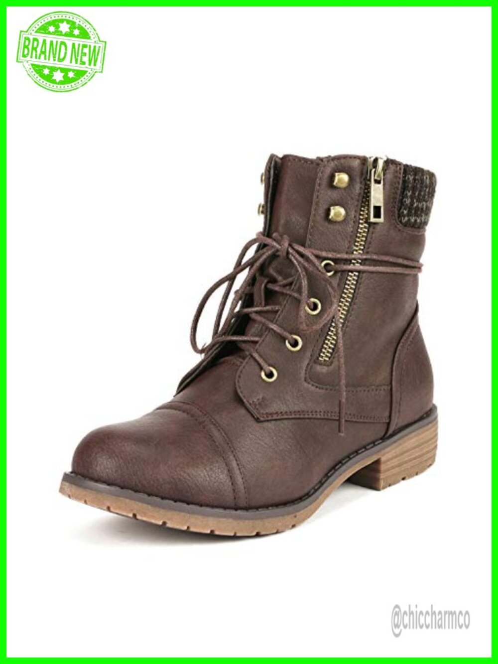 Women's Lace Up Combat Boots Ankle Booties Faux Leather Zip